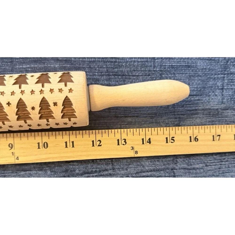 Embossing Rolling Pin Wooden Engraved Stars & Trees